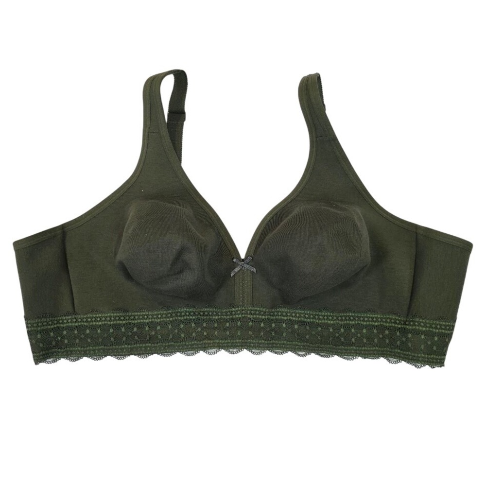 Cacique Womens 46C Bra Olive Green Unlined Full Coverage No Wire Lace A83570